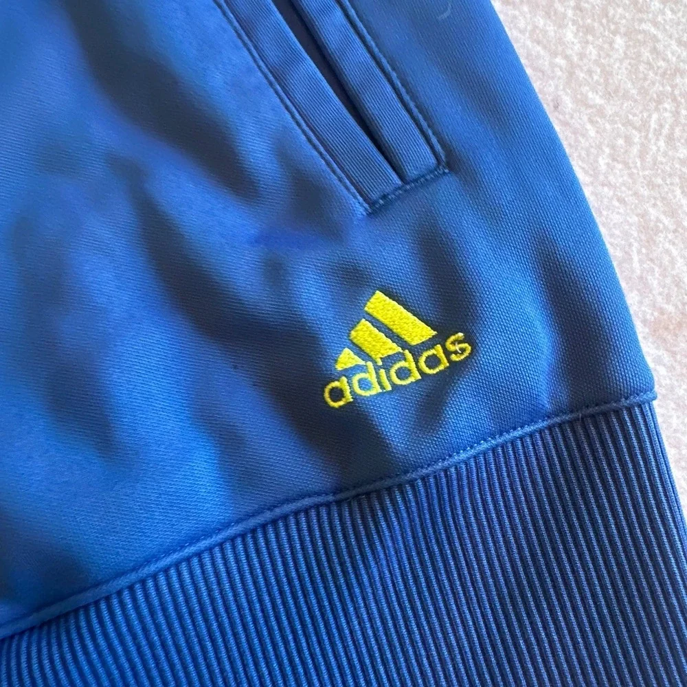 Adidas Mens Full Zip Hoodie M Blue Green White Stripes Track Jacket Athletic